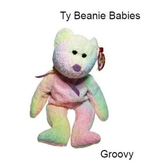 Ty Beanie Babies GROOVY 1999 Retired Bear Rainbow Color Stuffed 9" Plush - Picture 1 of 8